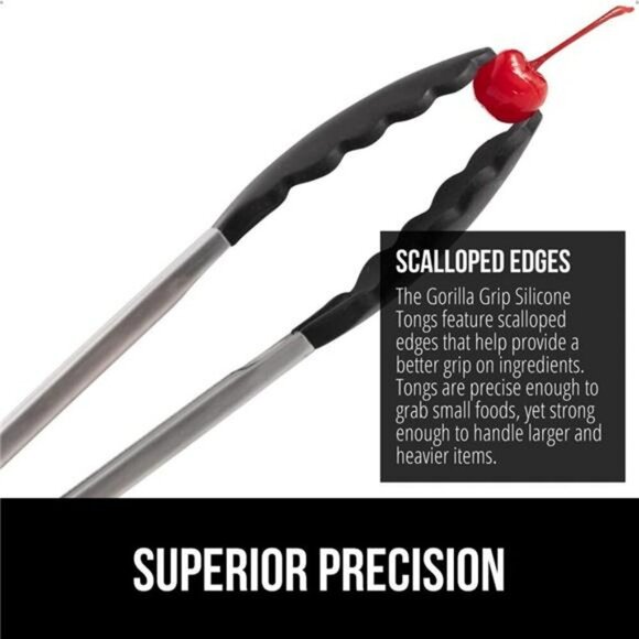 Gorilla Grip Stainless Steel Kitchen Tongs Set Silicone Tips Heat Resistant - Picture 3 of 7